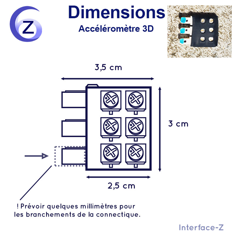 Schema des dimensions des accelerometres 3D