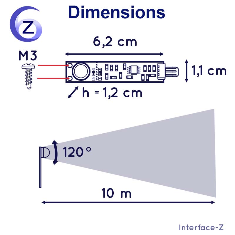 Schema des dimensions du capteur pyroélectrique