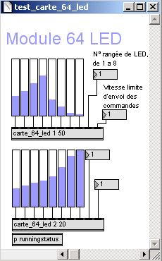 Test en Max MSP du module de pilotage de 64 LED en 128 pas de luminosité.