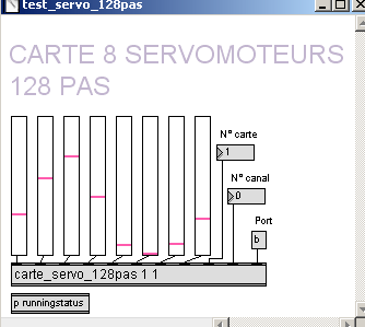 Test de pilotage des 8 servomoteurs de modélisme en 128 pas de résolution.