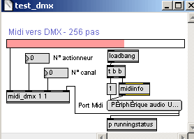 Patch Max/MSP permettant de gérer des actionneurs DMX.