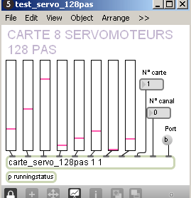 Test de pilotage des 8 servomoteurs de modélisme en 128 pas de résolution.