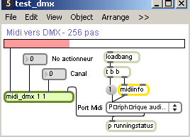Patch Max/MSP permettant de gérer des actionneurs DMX.