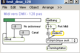 Patch Max permettant de gérer des actionneurs DMX.