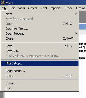 Configuration Midi en MaxMSP.