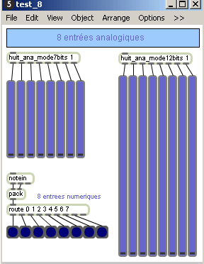 Visualisation des données en provenance d'une carte 8 entrées analogiques en Midi.