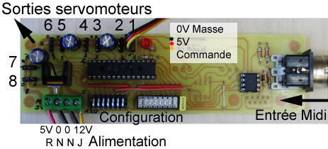 Carte de pilotage de 8 servomoteurs en Midi.