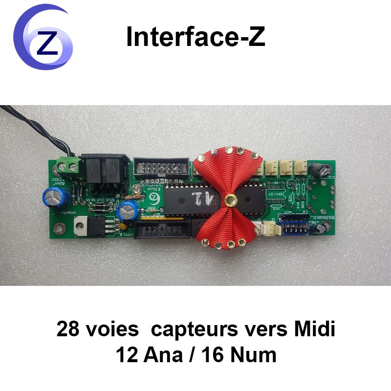 28 entrées Capteurs vers Midi Interface-Z - 12 Analogiques /16 Numériques, 8 Ana /8 Num, 4 Ana /8 Num