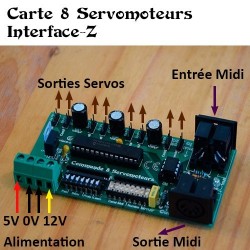 8 Servos 128 / 3500 pas Midi - Cartes Interface-Z, électronique en art et événementiel